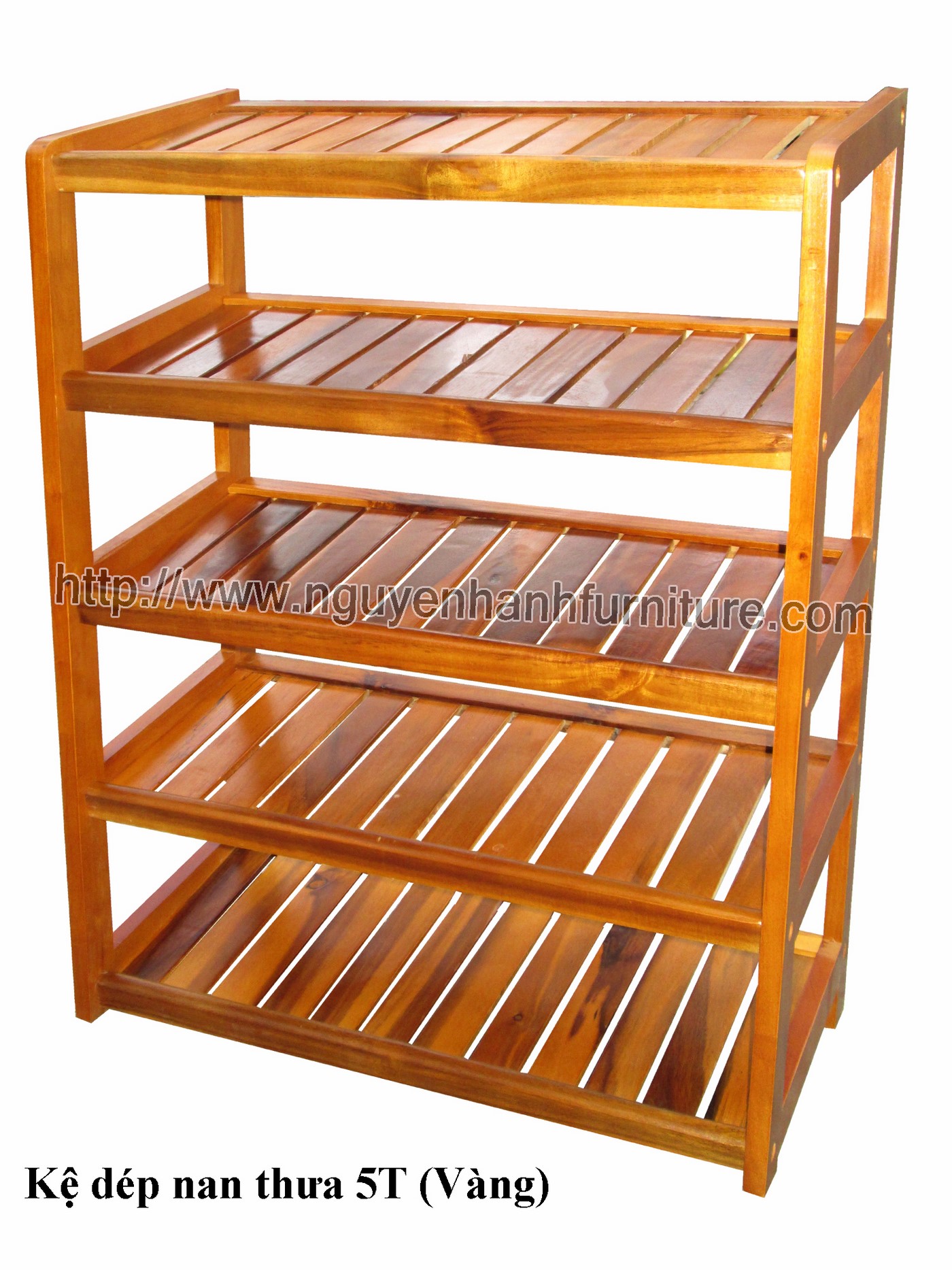 Name product: 5 storey Shoeshelf with sparse blades (Yellow)- Dimensions: 62 x 30 x 82 (H) - Description: Wood natural rubber